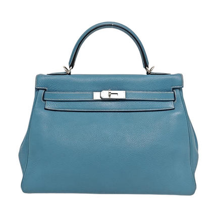 Hermes Kelly 32 Retourne Double Ring Blue Jeans Evercolor Leather Palladium Hardware 2002-Luxbags