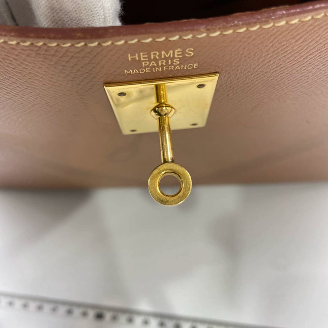 Hermes Kelly 32 Sellier Gold Epsom Leather Gold HW Double Ring 2002