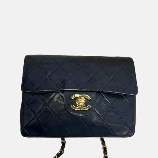 Chanel Vintage Classic Flap Mini Square Black Lambskin 24k Gold HW, 1989-1991-Luxbags