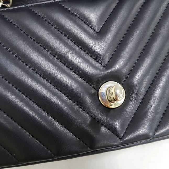 Chanel Classic Flap Mini Chevron Quilted Black Lambskin Silver Hardware