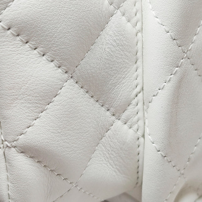 Chanel Cambon Multi-pocket Ligne Reporter Bag Large White Calfskin Leather