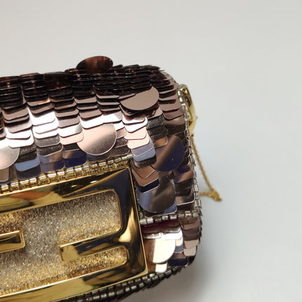 Fendi Nano Baguette Charm Pink Sequins Satin Interior Chain Strap