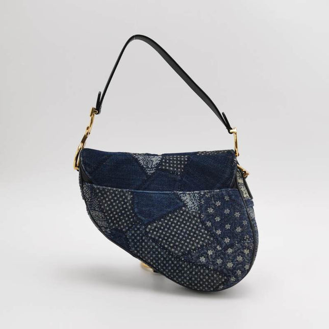 Sold Dior saddle bag Special Edition Peace and Love Denim Patchwork Embroidery
