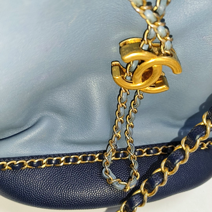 Chanel CC Lovely Chained Bucket Bag Lambskin Leather Navy Gold HW, 2018-19