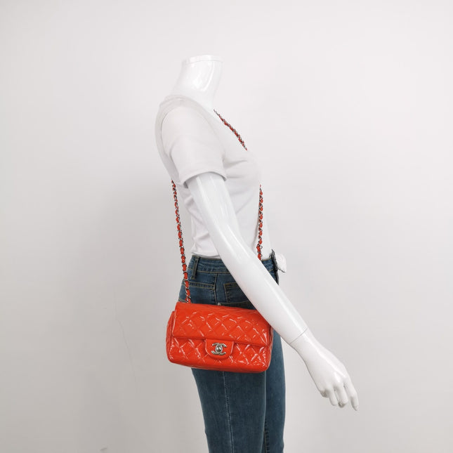 Sold Chanel Classic Flap Square 2014 Orange Patent Leather Bag