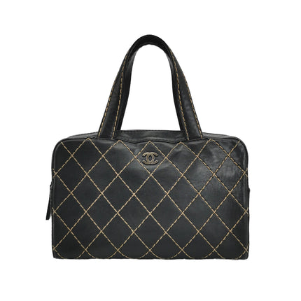 Chanel Surpique Zip Around Satchel Black Quilted Wild Stitch Leather Large-Luxbags