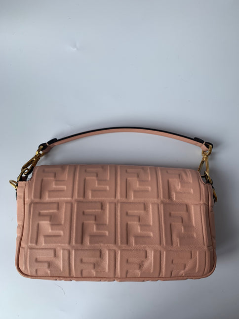 Sold FENDI Baguette Rosa Bourbon Pink Leather 3D FF Motif Crossbody bag