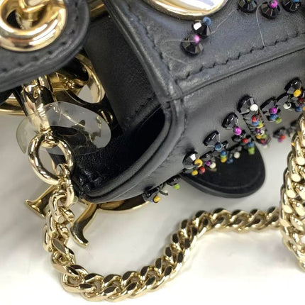Lady Dior Mini Black Calfskin Leather with Multicolor Crystals Gold Hardware