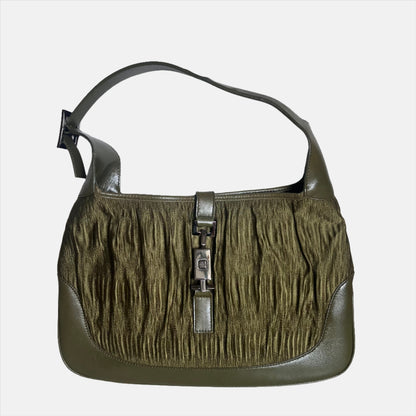 Gucci Jackie Vintage Medium Dark Green Leather and Fabric-Luxbags