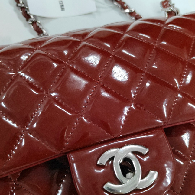 Chanel Classic Flap Medium Burgundy Patent Leather Silver HW, 2010-2011