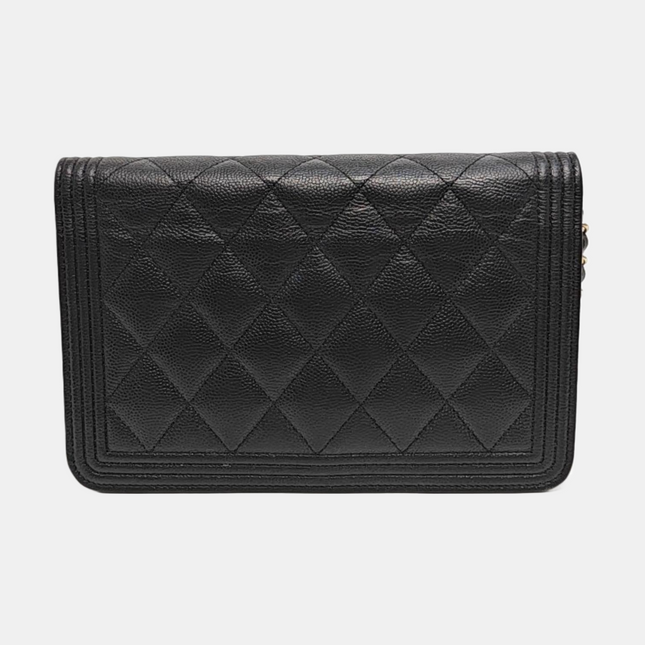 Chanel Wallet on Chain Boy Flap Black Caviar Leather Gold Hardware 2018