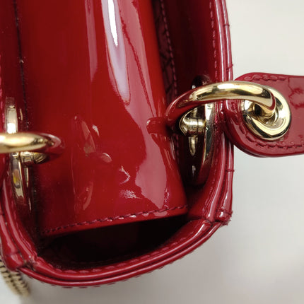 Lady Dior Mini 2019 Red Patent Leather Gold-tone Chain Strap