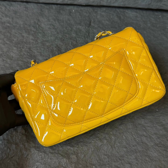 Chanel Classic Flap Rectangular Mini Yellow Patent Leather Silver Hardware, 2014-2015