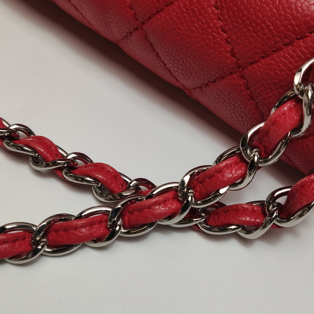 Chanel Classic Flap Maxi Red Caviar Leather Silver-tone Hardware Giant CC Logo
