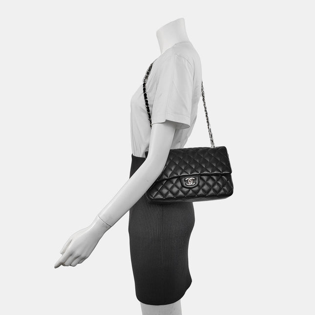 Chanel Timeless Classic Flap Medium Black Lambskin Leather Silver Hardware, 2013-2014