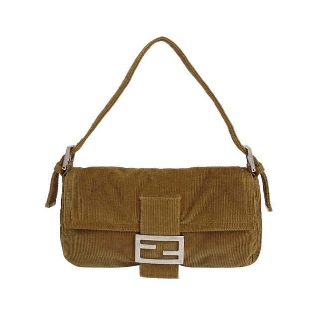 FENDI Baguette Vintage Corduroy Beige Brown Shoulder Bag-Luxbags