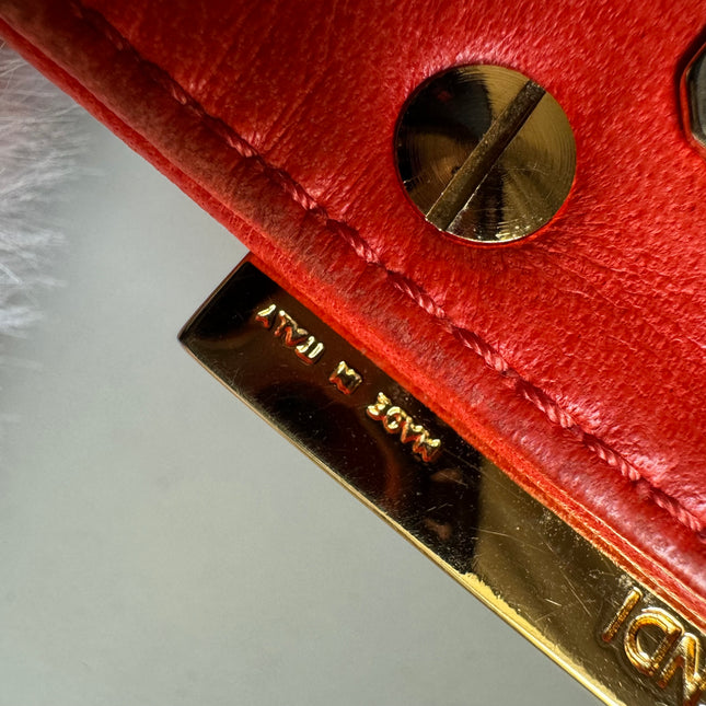 Fendi Baguette Soft Fluffy Shoulder Bag Pink and Orange Leather