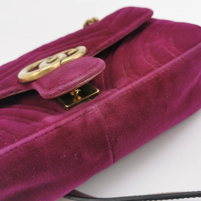 Sold Gucci Marmont Mini Flap Pink Velvet Handbag