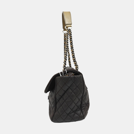 Chanel Coco Casual Flap Bag Quilted Caviar Large Brown Leather