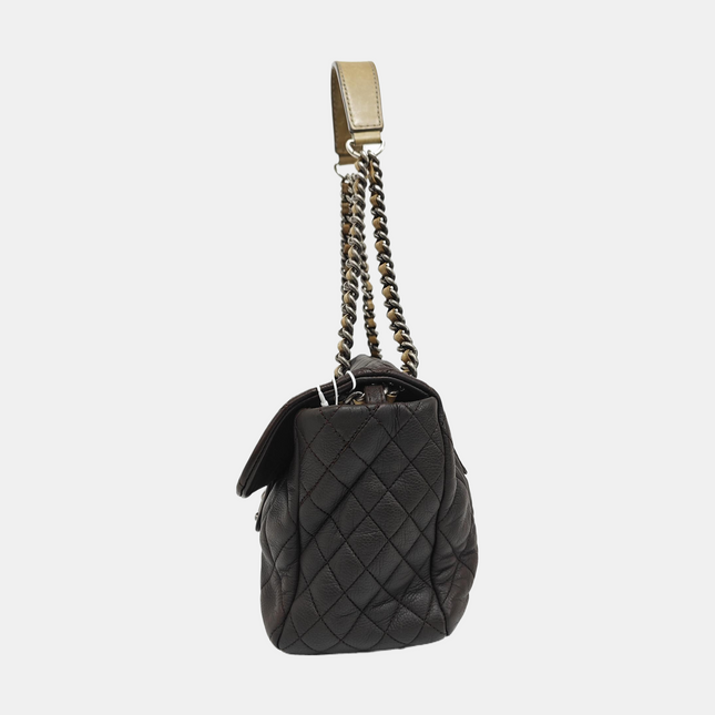 Chanel Coco Casual Flap Bag Quilted Caviar Large Brown Leather