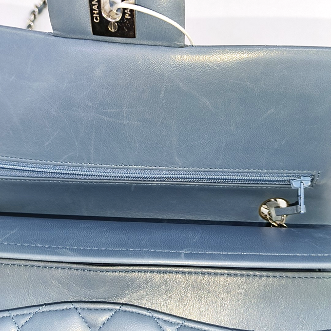 Chanel Timeless Classic Flap Medium Misty Blue Lambskin Leather Silver Hardware, 2012
