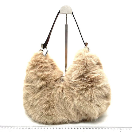 Fendi Baguette Soft Beige Fluffy Fur Shoulder Bag