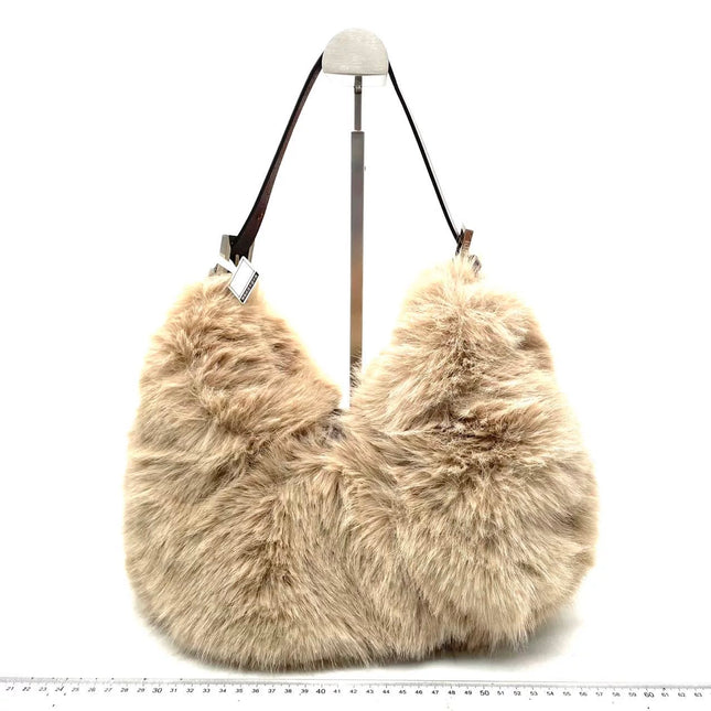 Fendi Baguette Soft Beige Fluffy Fur Shoulder Bag