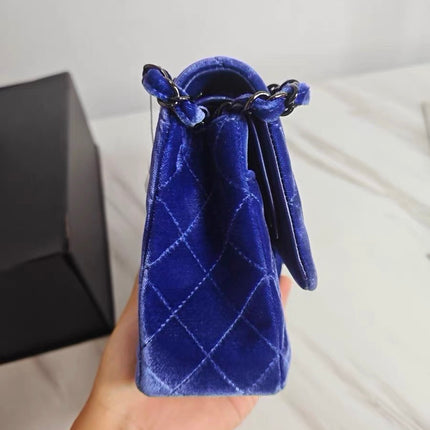 Chanel Classic Flap Medium Royal Blue Velvet Silver Hardware