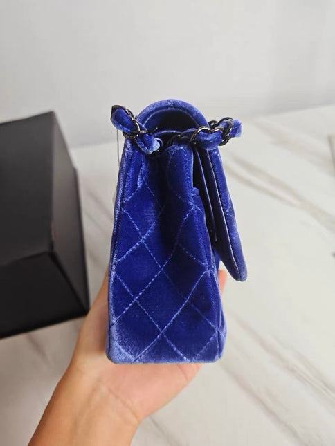 Chanel Classic Flap Medium Royal Blue Velvet Silver Hardware