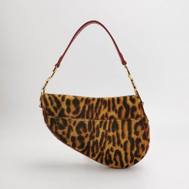 Sold Dior Saddle Vintage Leopard Print Ponyhair and Red Leather John Galliano Rare