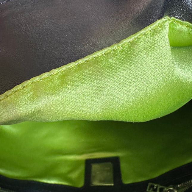 Fendi Mamma Baguette Black Lambskin Leather Green Enamel Buckle