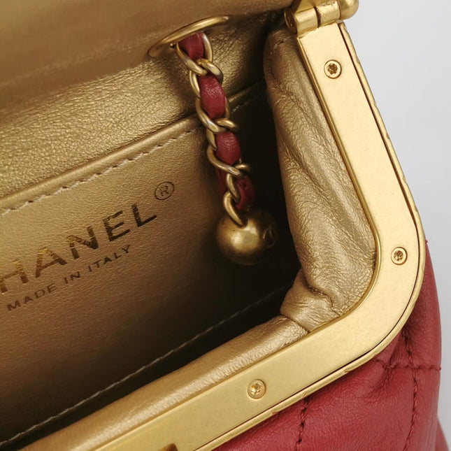 Chanel Kiss Lock Clasp Bag Super Mini Red Lambskin Leather Gold-tone Hardware, 2020