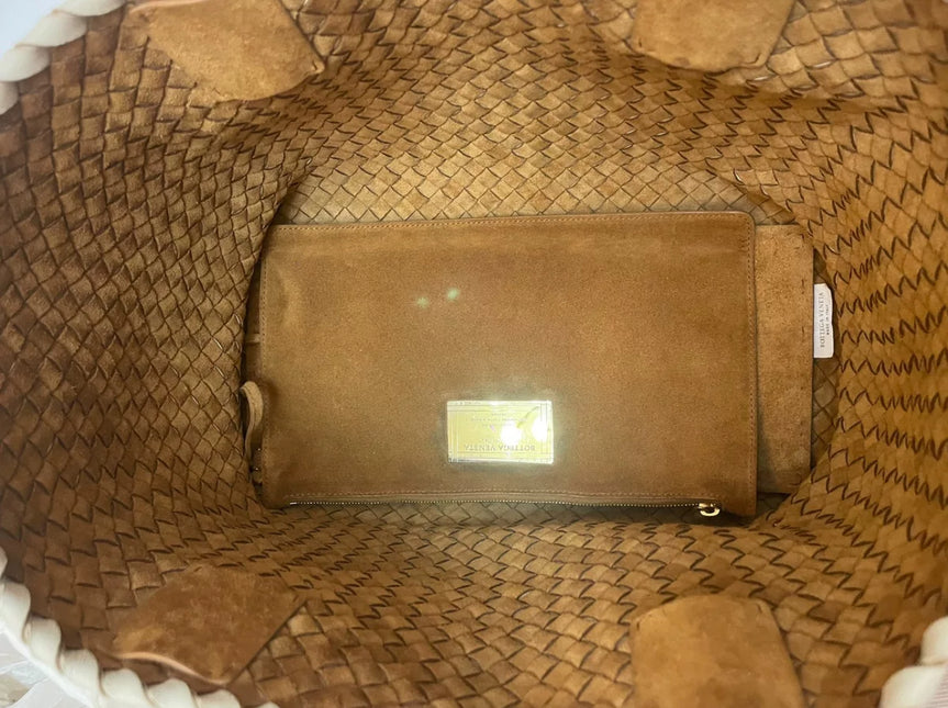 Sold Bottega Veneta Cabat Tote Small/Medium Intreccio Cream White Leather and Suede Lining 32cm