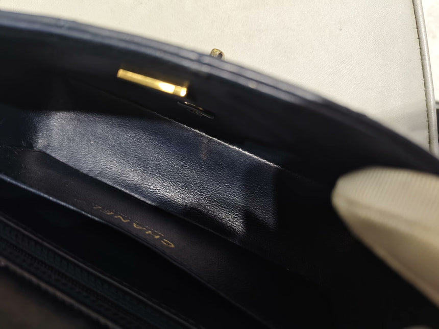 Chanel Classic Flap Mini Rectangular Navy Lambskin Leather Gold Hardware Microchip