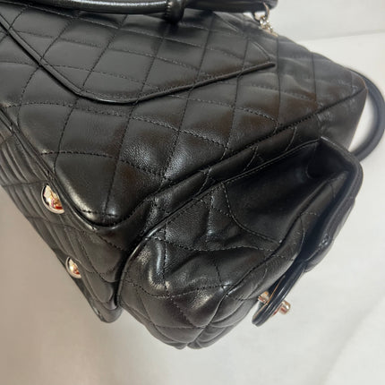 Chanel Cambon Multi-pocket Ligne Reporter Bag Large Black Calfskin Leather White Logo
