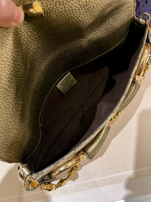 Sold Gucci Horsebit 1955 Large Cloth Beige Monogram Gold Leather Shoulder bag