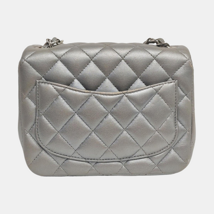 Chanel Classic Flap Mini Square Silver Lambskin Leather