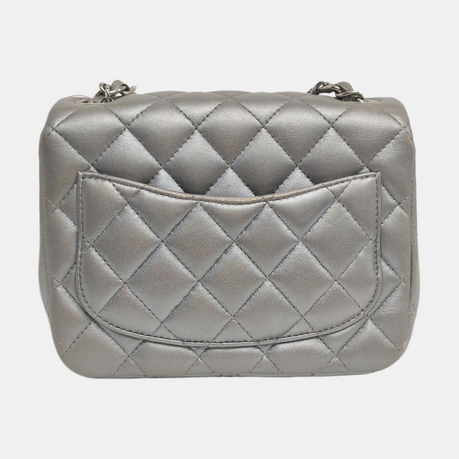 Chanel Classic Flap Mini Square Silver Lambskin Leather