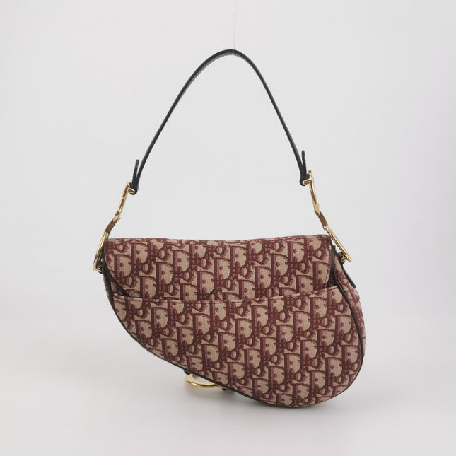 Dior Saddle Medium Burgundy Oblique Monogram Canvas with Strap