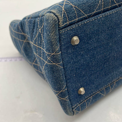 Lady Dior Vintage Medium Navy Blue Jeans Silver Hardware