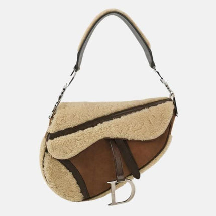 Dior Saddle Vintage Shoulder Bag Shesrling Brown and While-Luxbags