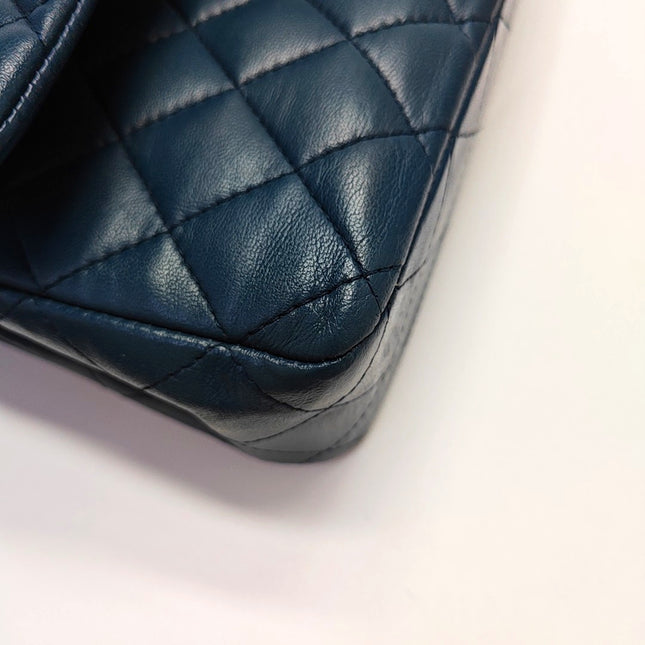 Chanel Classic Flap Medium Navy Lambskin Leather Gold Hardware 2017