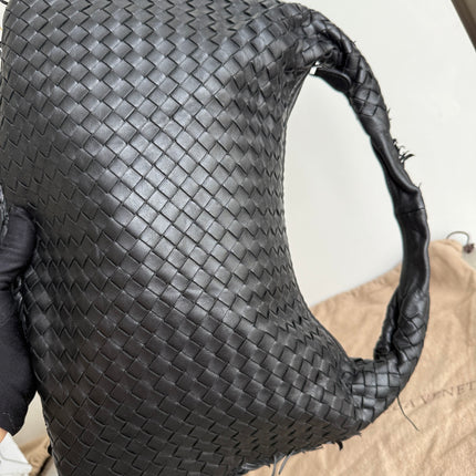 Bottega Veneta Intrecciato Hobo Bag Medium With Fringes Black Lambskin leather 40cm