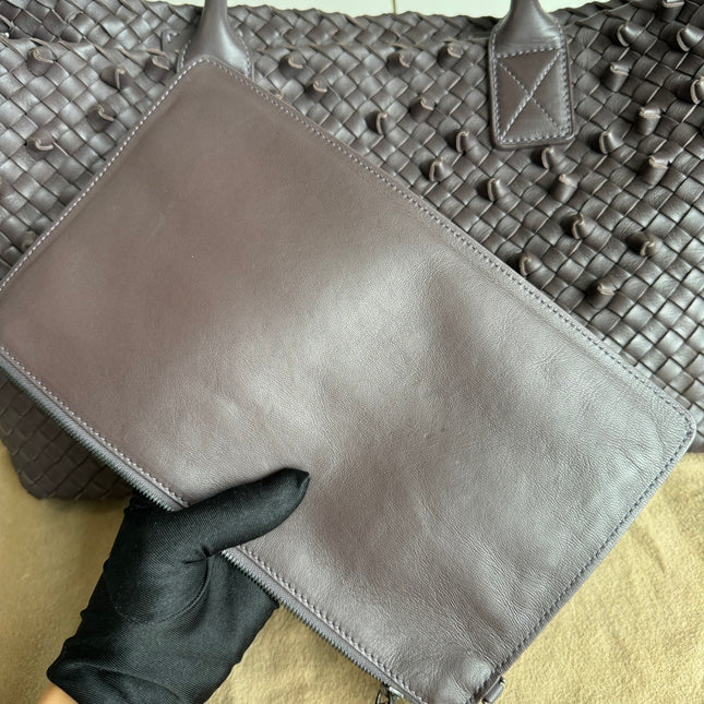 Sold Bottega Veneta Cabat Medium Intreccio Leather Tote Bag Dark Chocolate Brown