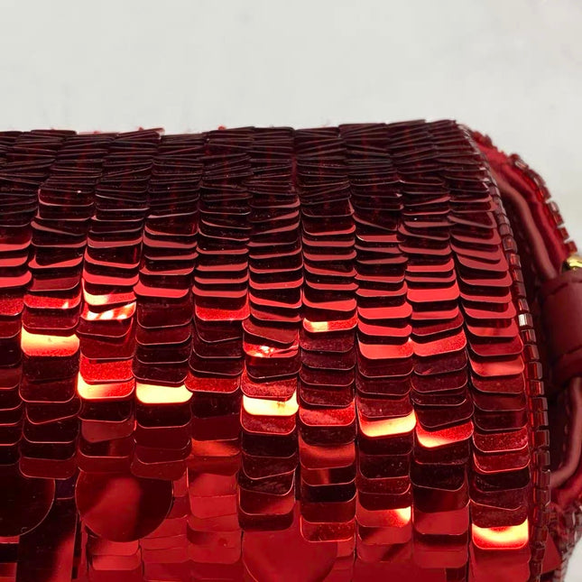 Fendi Baguette Medium Red Glitter Sequins Shoulder Bag