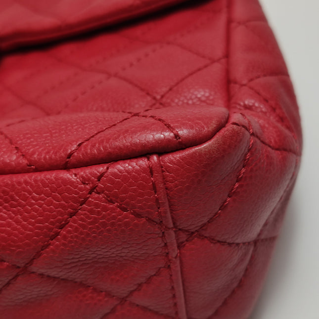 Chanel Classic Flap Maxi Red Caviar Leather Silver-tone Hardware Giant CC Logo