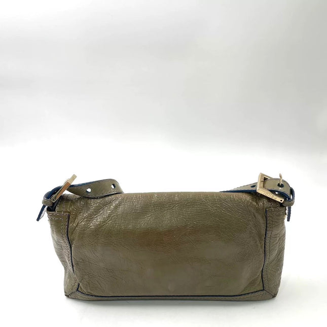 Fendi Baguette Dark Green Crinkled Patent Leather Shoulder Bag