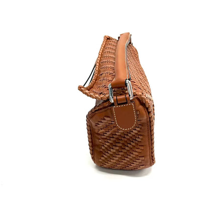 Loewe Puzzle Small Leather Woven Braided Tan Brown Crossbody Bag