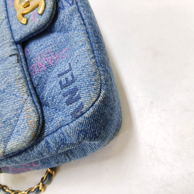 Chanel Classic Flap Mini Rectangular Blue Denim Jeans Gold Hardware Microchip