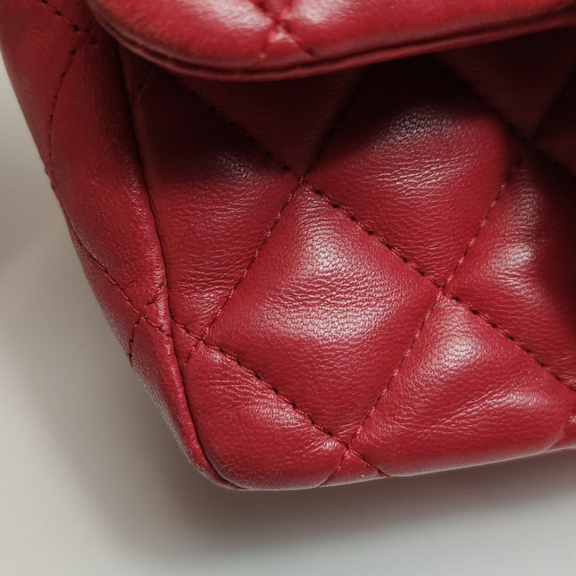 Chanel Classic Flap Mini Square Red Lambskin Leather Gold Hardware